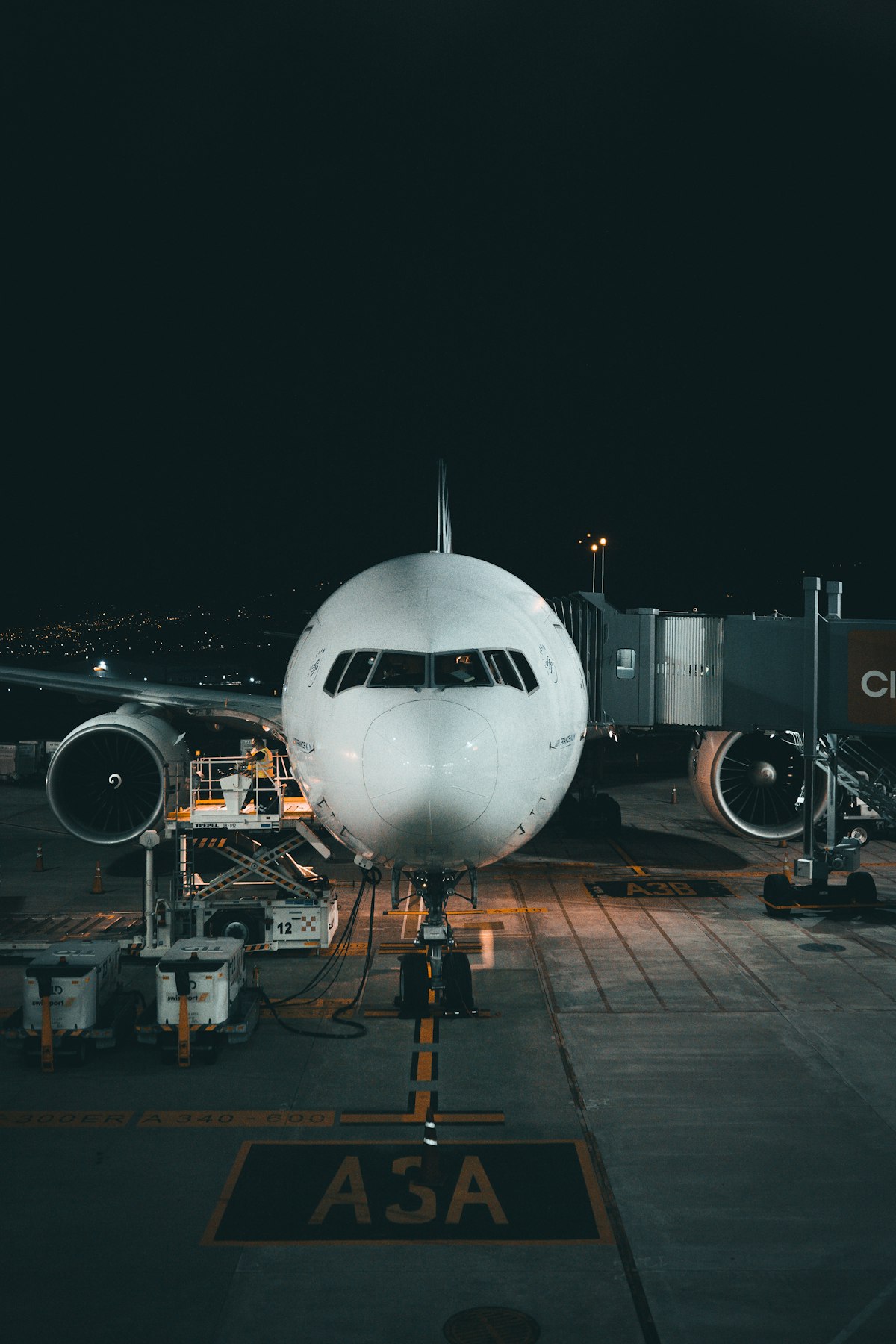 Airplane at the airport at night
